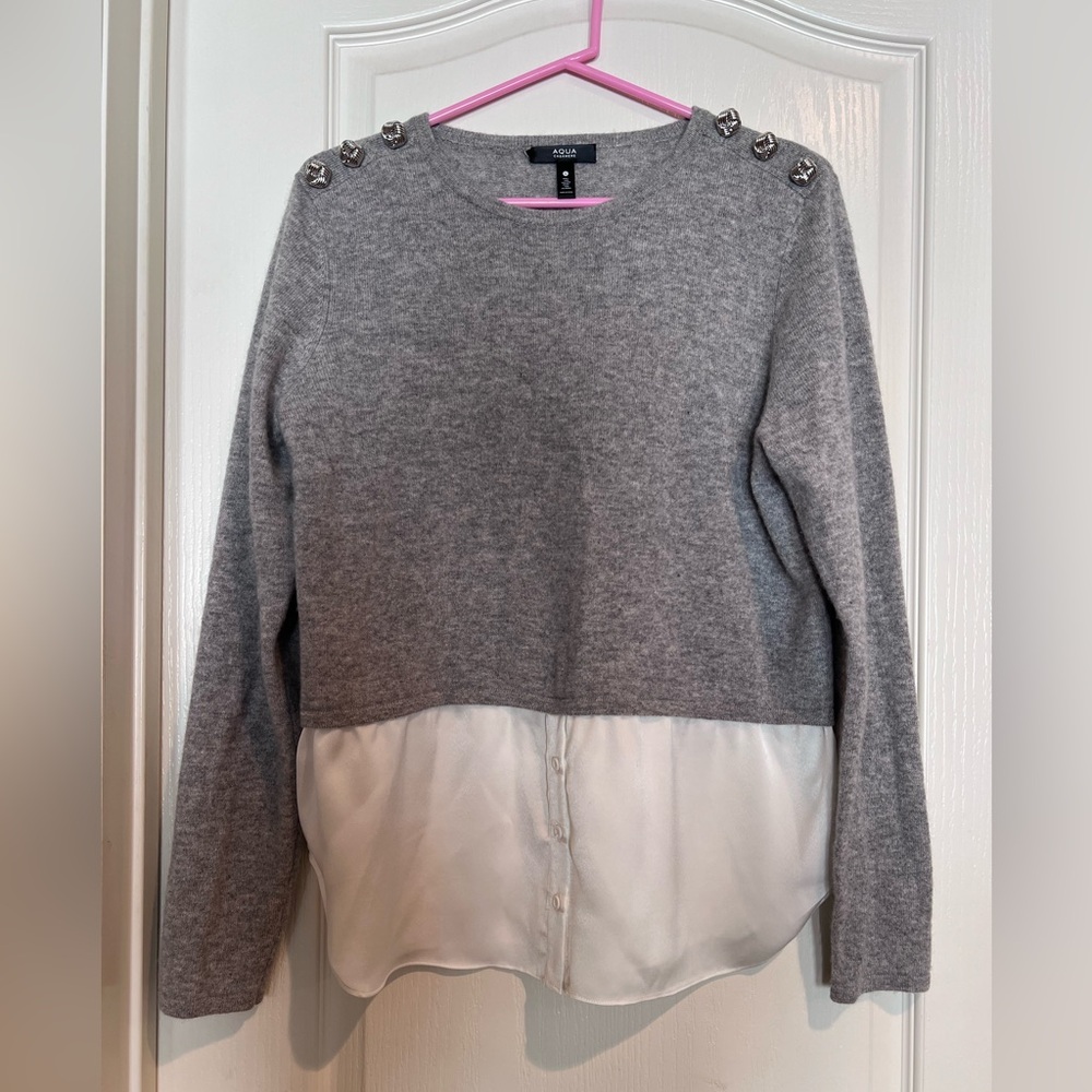 Aqua Cashmere Sweater Shirttail Hem Layered Look Twofer Bloomingdale’s Exclusive